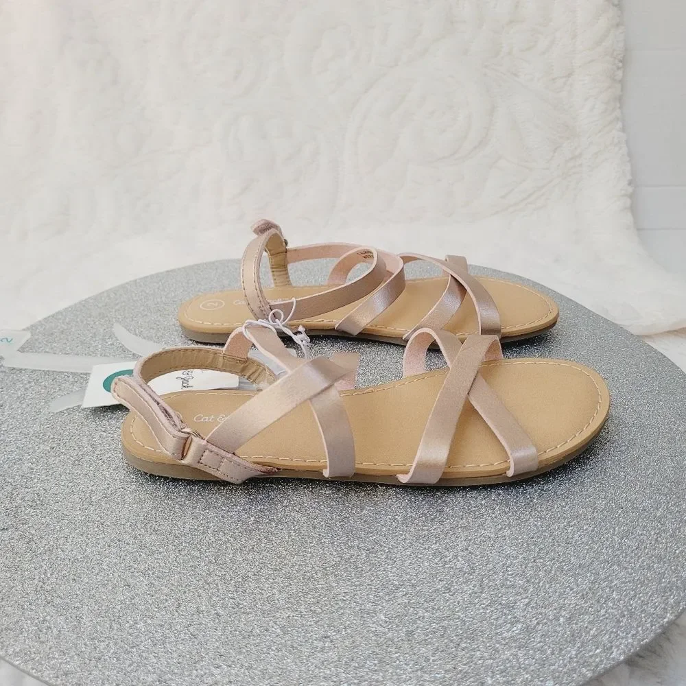 Cat & Jack Strappy Sandals Rose Gold Little Girls Size 2 New